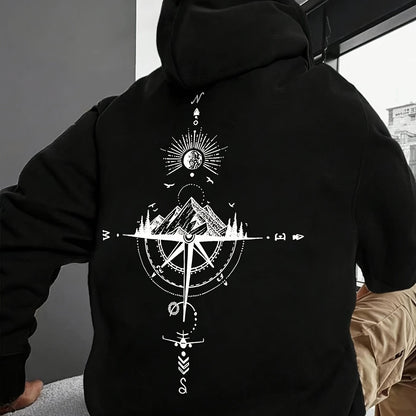 Men'S Autumn Winter for Galaxy Print Hooded Sweatshirt, French Terry Fleece, Polyester, Non-Stretch Knit Fabric, Loose Fit with Pocket Detail, Casual Sports Style Hooded Pullover