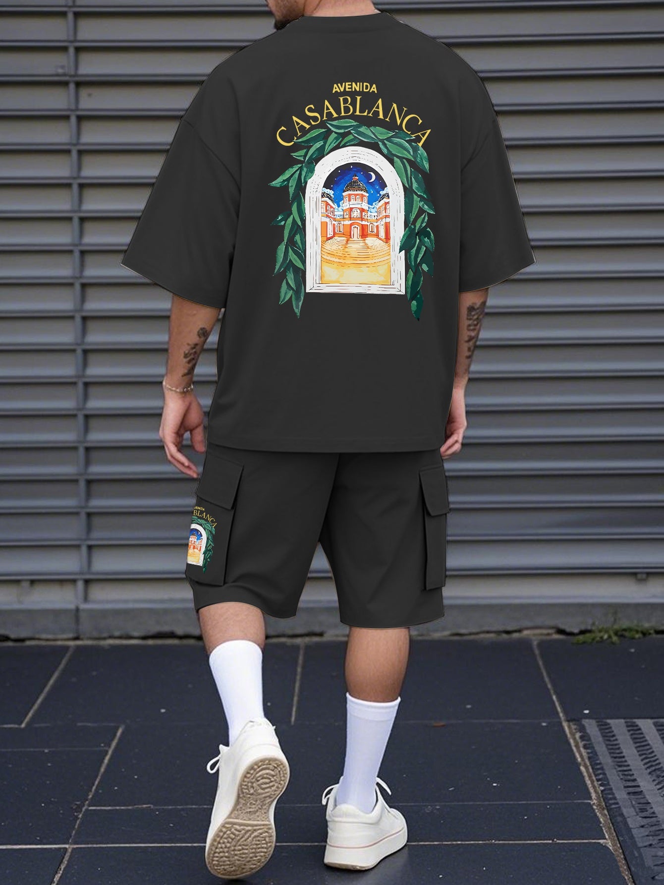 New Loose-Fitting Breathable Men'S Round Neck Short-Sleeved T-Shirt And Workwear Style Multi-Pocket Shorts Set Summer Leisure Sports Two-Piece Suit, Fashionable Sports Casual Versatile Tops And Pants for Men And Women