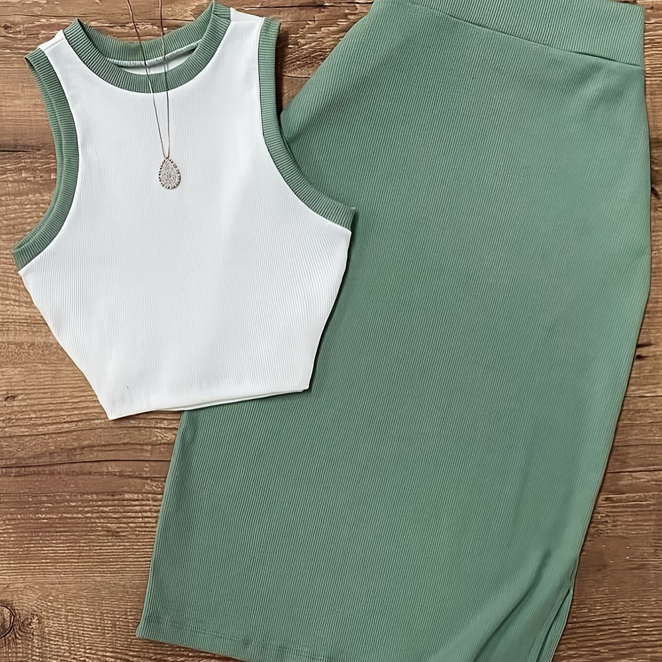 Women'S Sleeveless Top & Skirt Set - Casual, Solid Color, Round Neck, Polyester, Spring/Fall Fashion, Casual Attire|Sleeveless Top|Polyester Fabric