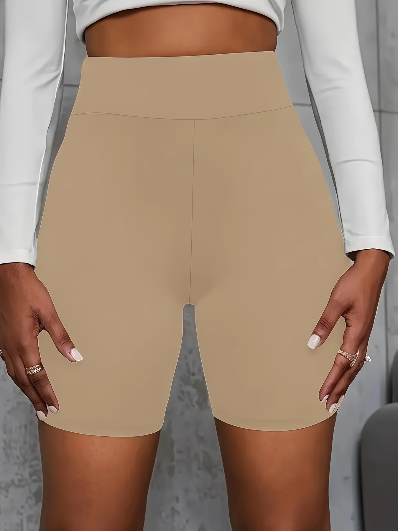 Women's High-Waist Stretchy Shorts - Soft, Casual Solid Color Leggings for Spring & Summer, Machine Washable, Polyester/Spandex Blend, Smooth Fabric, Mid-Thigh Length