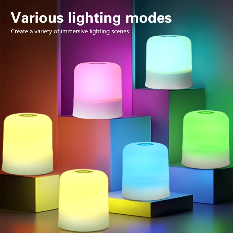 AMill Touch-Controlled USB LED Night Light - Color-Changing, Dimmable Compact Table Lamp for Bedroom Ambiance, 800mAh Rechargeable Battery, 7 Color Modes (Purple, Blue, Green, Red, Pink, White, Cream), Adjustable Brightness,