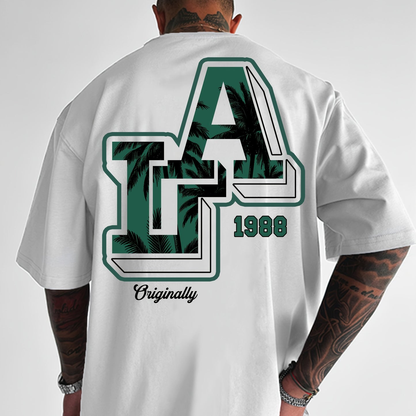 Men'S Casual Y2K LA Graphic T-Shirt - Bold Oversized "LA" Letter Print, Comfortable & Breathable with Slight Stretch, Perfect for Home & Outdoor Activities, Spring/Summer Fashion, Machine Washable, Loose Fit Short Sleeve Crew
