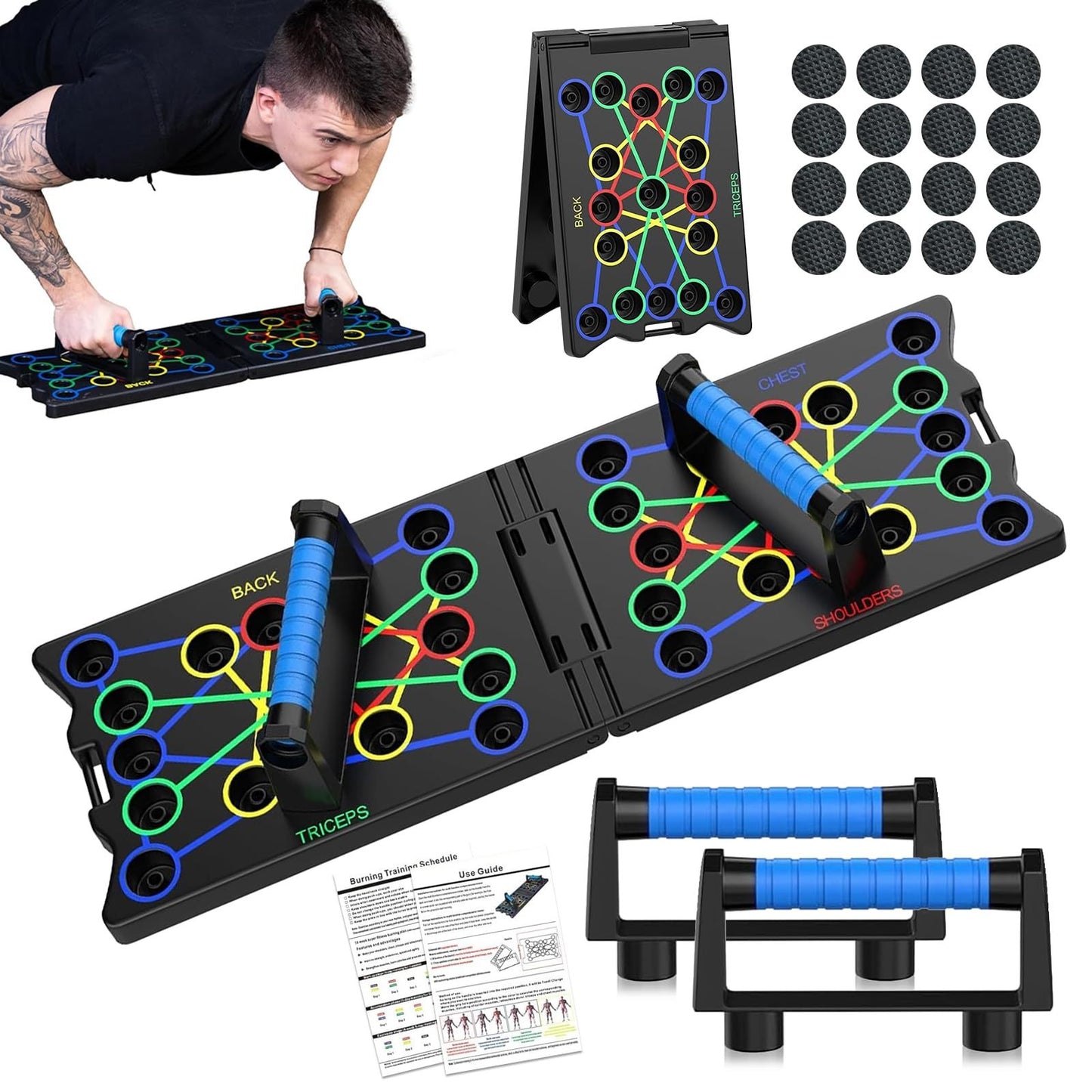 Push-Up Grips - 9 in 1 Push Up Bar, Push Up Stand Bars, 2pcs Set Push Up Bars, Non-Slip Push-Up Grips with Stainless Steel Rod, Push-Up Handle for Muscle Training And Strength Training, Foldable Multifunctional Portable Push-