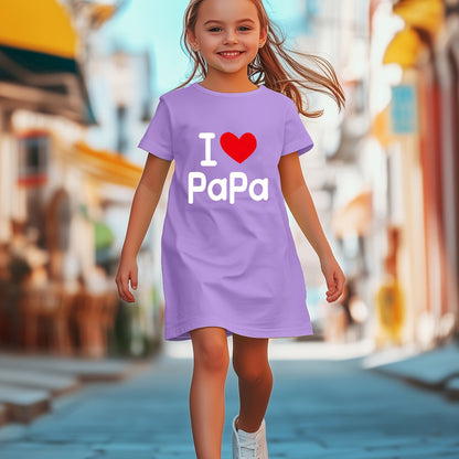 Youngsters' 'I Love Papa' Graphic Dress | Lavender Polyester-Spandex Blend | Breathable & Stretchy Short Sleeve Round Neck | Machine Washable | Casual Summer Outfit for Girls