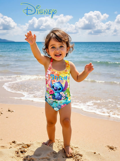 Random Pattern Stitch Hawaiian Print Swimsuit, Suitable for Pool, Beach Party, Water Sports Girls' Clothing