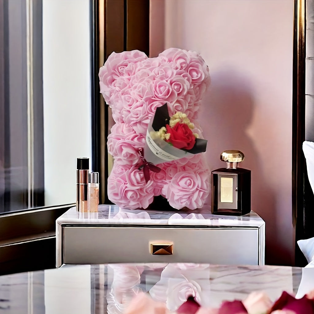 1pc Preserved Flowers Teddy Bear, "I Love You" Valentine'S Day Rose Bear, Polycarbonate Home Party Decor, Ideal for Christmas, Ramadan, Father'S & Mother'S Day, Tabletop Placement, No Container or Battery Needed