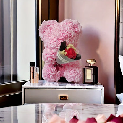1pc Preserved Flowers Teddy Bear, "I Love You" Valentine'S Day Rose Bear, Polycarbonate Home Party Decor, Ideal for Christmas, Ramadan, Father'S & Mother'S Day, Tabletop Placement, No Container or Battery Needed