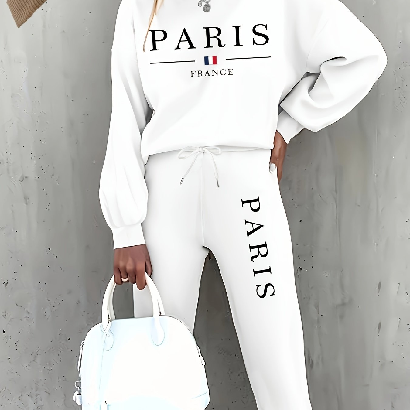 Targeted Autumn and Winter Fashion Print Two-Piece Set, Casual Long-Sleeve Fleece Pullover and Drawstring Jogger Pants Outfit for Women