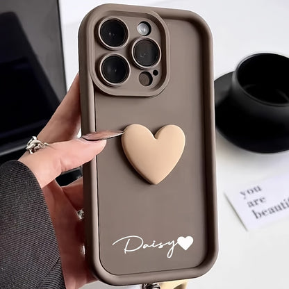 Personalized Customized Name Case for iPhone 17 16 15 14 13 12 11 Pro Max Luxury Acrylic 3D Love Heart Soft DIY Shockproof Gift Cover 14 15 16 Plus 17 Air