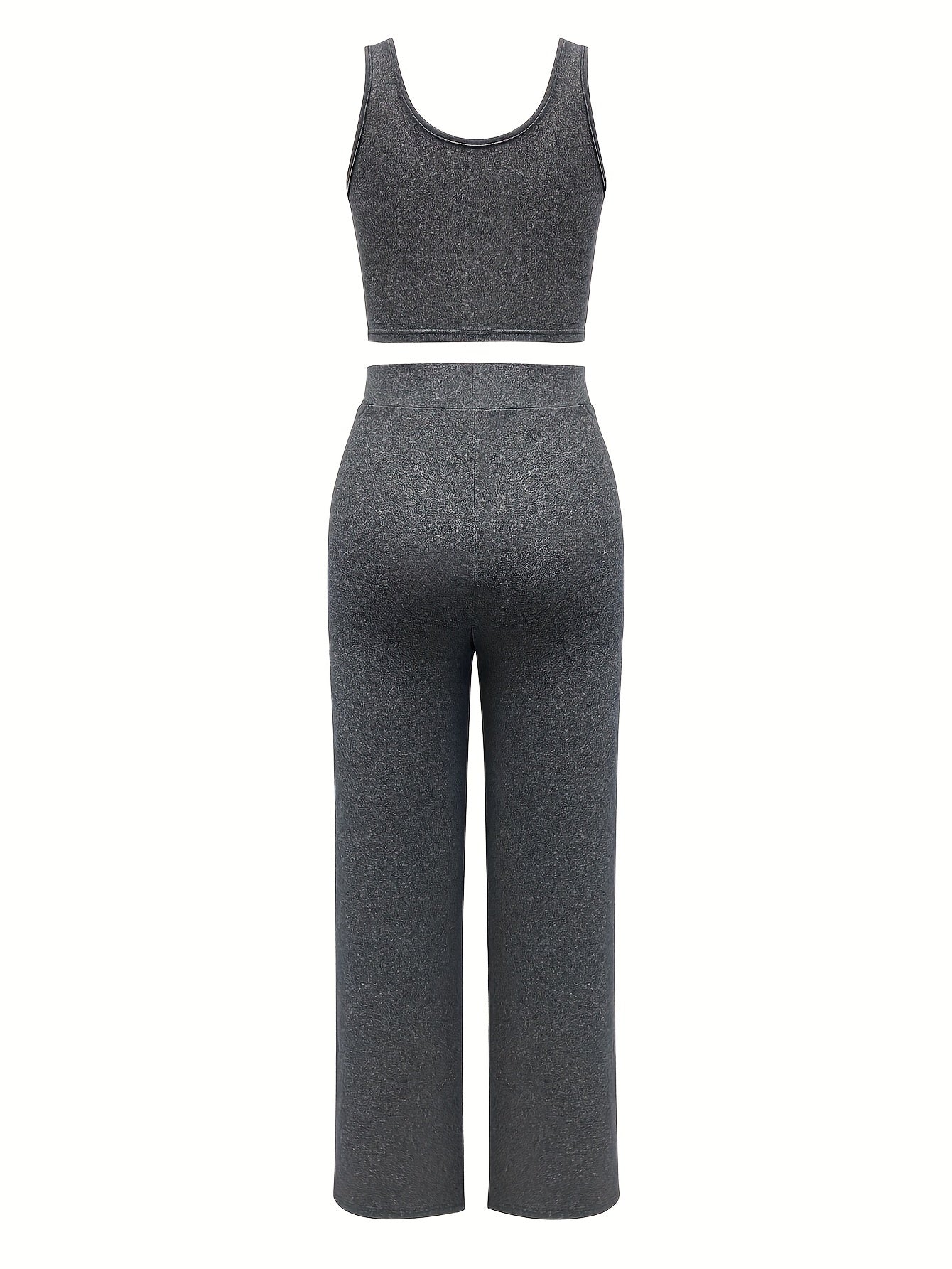 Chic Letter Print Casual Outfit for Women - Sleeveless Crop Top & Drawstring Pants Set, Stretchy Polyester Blend, Machine Washable
