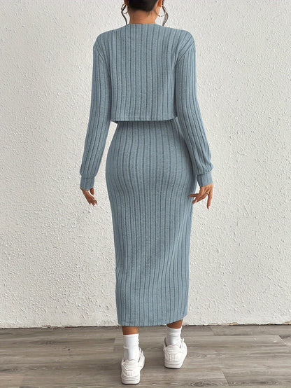 Simple y Fleece Two-Piece Dress and Jacket Set