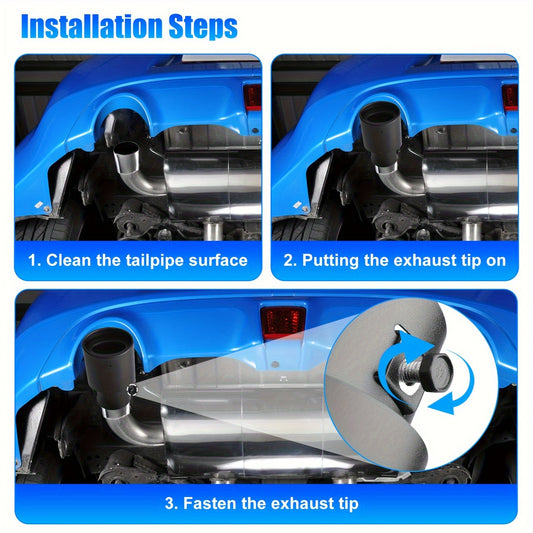A Black Stainless Steel Car Exhaust Tip, Easy to Install - Suitable for Pipes Ranging from 6.35 cm to 9.14 cm, Enhances Performance And Sound.