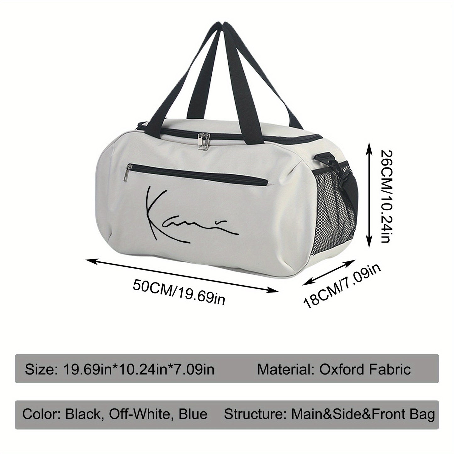 Karl Kani KK Signature Letter Print Duffel Bag, Athletic Carryall, Large Capacity Lightweight Sports Bag with Reinforced Grab Handles, Machine Washable Oxford Fabric for Yoga, Fitness Training, handbag for teenager