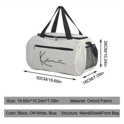 Karl Kani KK Signature Letter Print Duffel Bag, Athletic Carryall, Large Capacity Lightweight Sports Bag with Reinforced Grab Handles, Machine Washable Oxford Fabric for Yoga, Fitness Training, handbag for teenager