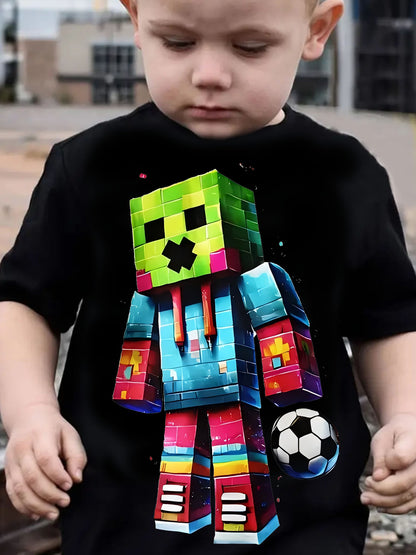 Children's Cartoon Fun Graphic T-Shirt Summer Boys' Novel Cool Casual Holiday Trendy Round Neck Short Sleeve Shirt Clothing
