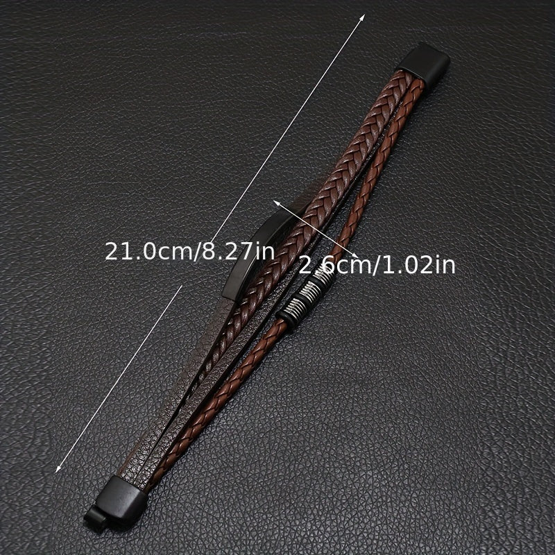 New Hot Selling Men's Vintage Hand-woven Multi-layer Beaded Alloy Magnetic Buckle PU Men's Bracelet