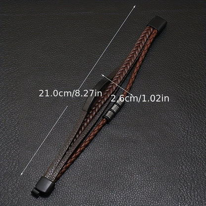 New Hot Selling Men's Vintage Hand-woven Multi-layer Beaded Alloy Magnetic Buckle PU Men's Bracelet