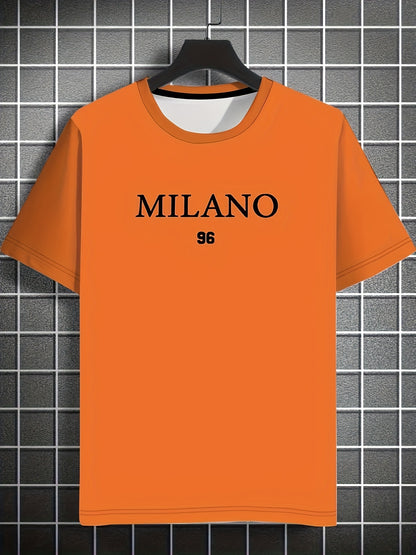 Men'S Milano 96 Graphic Tee - Casual Short Sleeve Crew Neck T-Shirt, Soft Polyester Fabric with Slight Stretch, Regular Fit, Green with White Lettering, Perfect for Casual Attire
