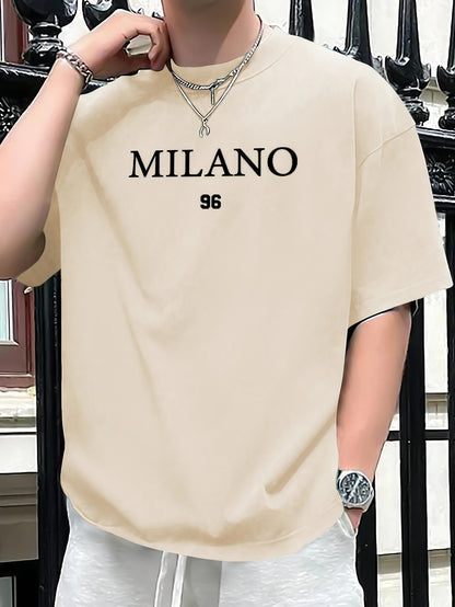 Men'S Milano 96 Graphic Tee - Casual Short Sleeve Crew Neck T-Shirt, Soft Polyester Fabric with Slight Stretch, Regular Fit, Green with White Lettering, Perfect for Casual Attire