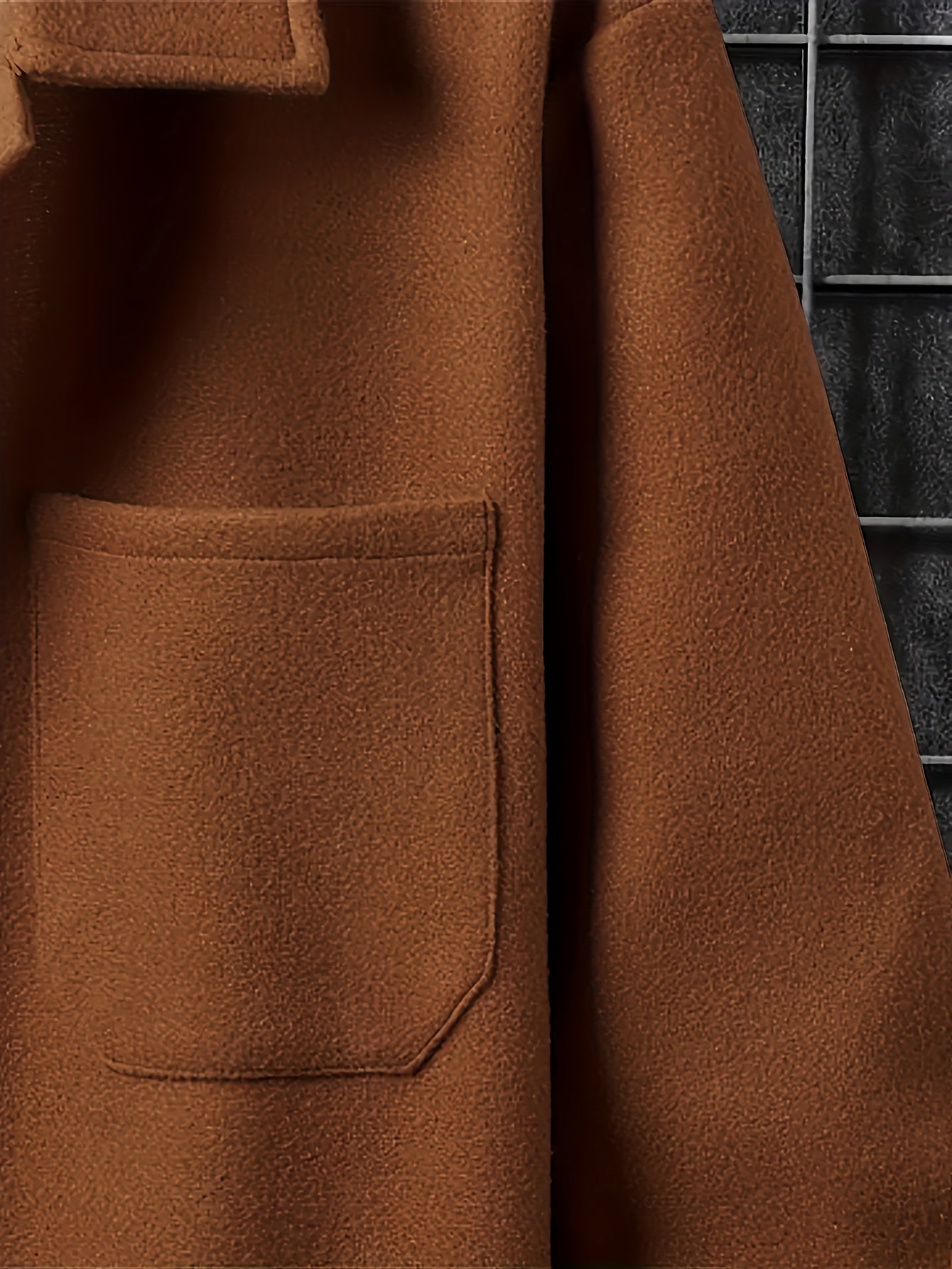 Men's Casual Button-Up Jacket with Front Pocket and Turn-Down Collar, Solid Color, PLUS SIZE