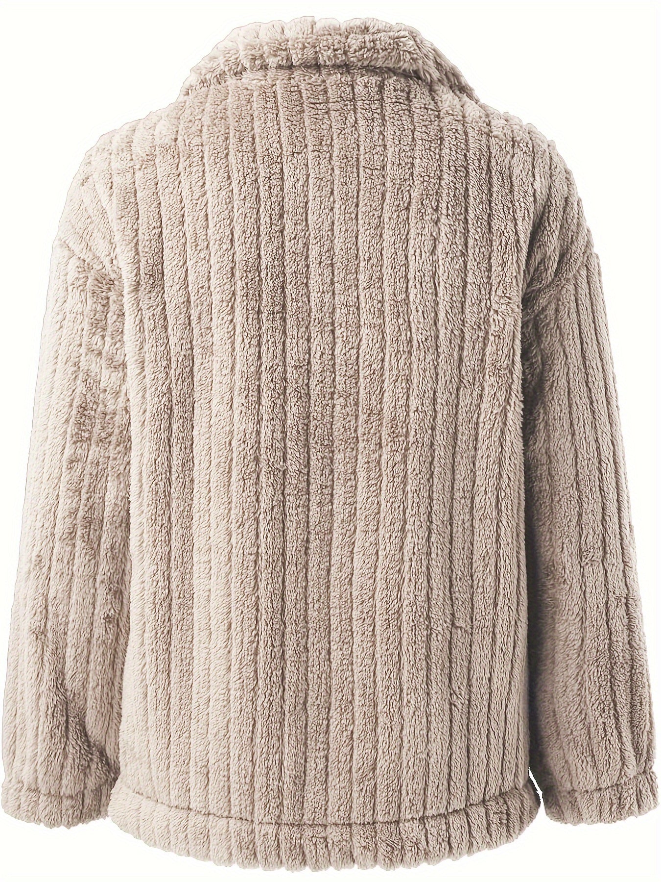 Women's Casual Teddy Jacket with Faux Pockets - Cozy Polyester, Machine Washable, Solid Color for Fall/Winter