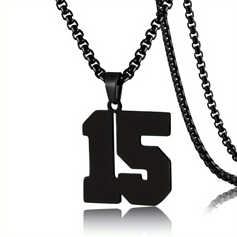 0-19 Men Athletes Number Pendant Necklace Stainless Steel Sports Number Pendant Long Chain Necklaces for Boys Baseball/Basketball/Football Team Jewelry Gifts