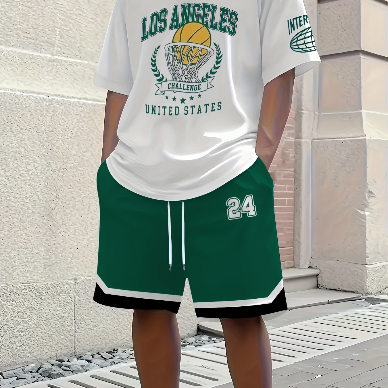 2pcs Men'S Summer Basketball Training Running Suit, Basketball Short Sleeve T-Shirt and 24 Shorts Set