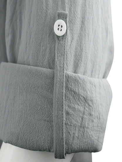 Men's Lightweight 95% Linen Shirt - Breathable Summer Casual Button-Up with Stand Collar, Regular Fit for Beach & Urban Wear, Solid Color