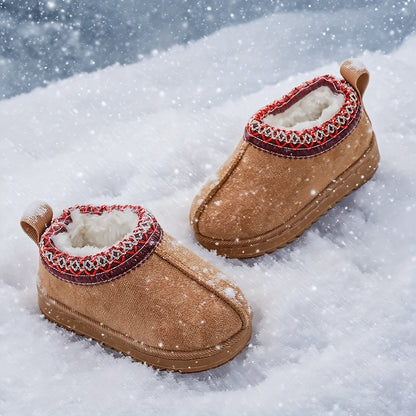 Girls' Winter Snow Boots with Plush Faux Fur Collar & Non-Slip Rubber Sole - Soft Fabric Upper, Mid-Calf Height, Round Toe Design for Outdoor Hiking, Casual Wear - Cozy Warm Slip-On Boots for Youngsters & Youngsters (Autumn/W