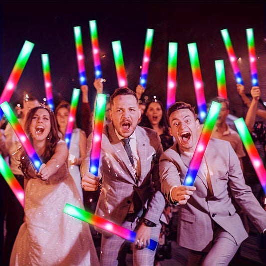 12 Colorful LED Foam Light Sticks - 3 Modes, Battery-Powered Neon Party Decorations for Weddings, Festivals, Concerts & Graduations, Includes Red, Green, Blue & Orange Stick