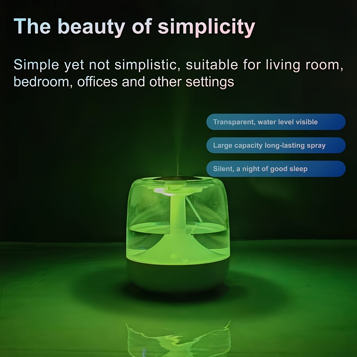 Colorful Acrylic Humidifier with Night Light - Continuous & Intermittent Spray, Essential Oil Diffuser, 7 Color LED Light, USB Powered, Ideal for Living Room, Bedroom, Office, Bedroom Humidifier | Modern Humidifier | Colorful