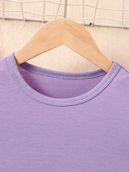 Youngsters' 'I Love Papa' Graphic Dress | Lavender Polyester-Spandex Blend | Breathable & Stretchy Short Sleeve Round Neck | Machine Washable | Casual Summer Outfit for Girls