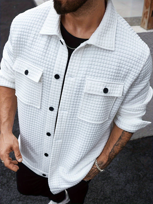 Men's Plus Size Cargo Jacket With Pockets And Collar - Casual Style, Fall/Winter, Loose Fit
