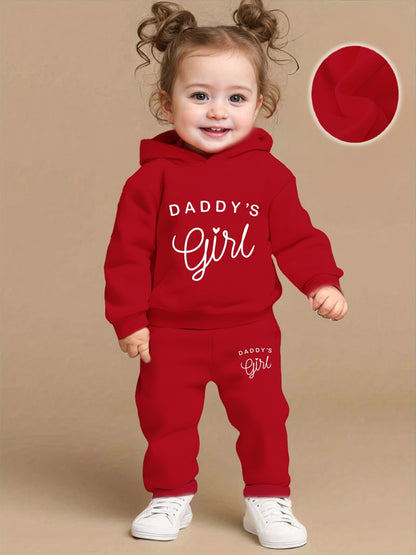 Baby Girl DADDY'S GIRL Letter Print Hoodie & Joggers Set - Soft Yellow Casual Spring/Fall Outfit with White Sneakers, Perfect for Outdoor Play & Family Gatherings, Baby Girl Clothes, Playful Babywear, Comfortable Babywear, fo