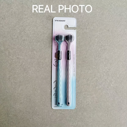 2pcs Ergonomic Triple-Sided Soft Bristle Toothbrushes, Microfiber Bristles, Unscented Full-Head Manual Toothbrush Set, for Unisex-Adult Deep Clean & Gum Protection with Tongue Scraper