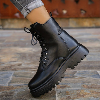 Women's Classic Boots, Neat Shoelaces and Cool Black Synthetic Cover Collide, Step on it and start a journey of freedom and style
