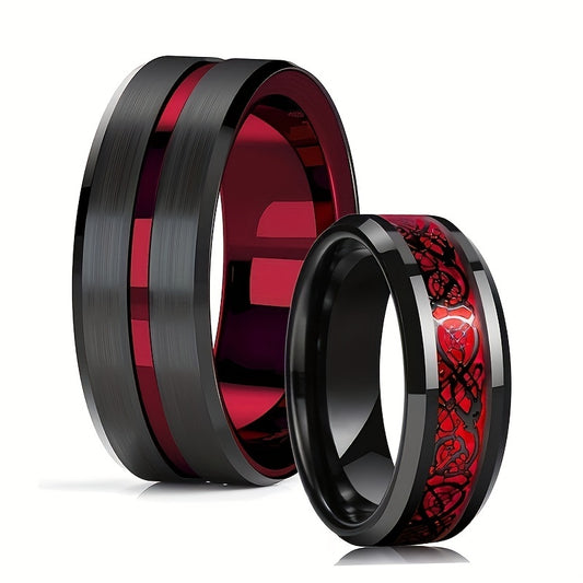 Engagement Jewelry, Fashion 8mm Ring, Men's Vintage Dragon Patterned Ring With Inlaid Red Carbon Fiber, Exquisite Men's Accessory Jewelry Ornament For Daily Wear For Banquet Party Holiday Birthday Anniversary Gift