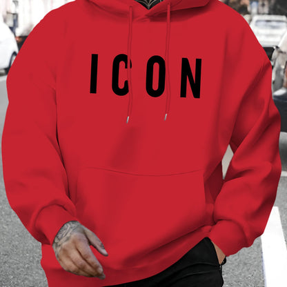 Men'S Casual Hoodie with Iconic Print - Stylish Pullover with Kangaroo Pocket, Stretch Fabric, Machine Washable - Perfect for Spring & Fall, Polyester Blend, Casual Wear Hoodie|Hooded Sweatshirt|Stretch Fabric Hoodie