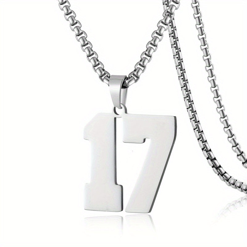 0-19 Men Athletes Number Pendant Necklace Stainless Steel Sports Number Pendant Long Chain Necklaces for Boys Baseball/Basketball/Football Team Jewelry Gifts