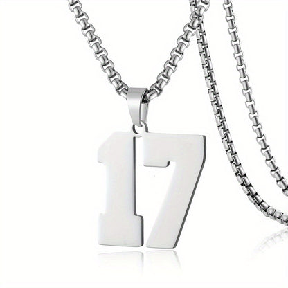 0-19 Men Athletes Number Pendant Necklace Stainless Steel Sports Number Pendant Long Chain Necklaces for Boys Baseball/Basketball/Football Team Jewelry Gifts