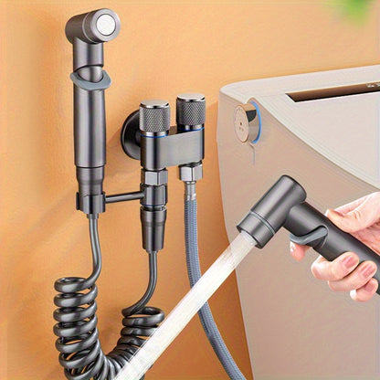 4-in-1 multifunctional bathroom high-pressure spray gun set with water angle valve, made of advanced stainless steel material, no need for electricity/ easy to install, suitable for toilets, bathrooms, floor flushing, and toi