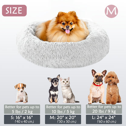 Calming Dog & Cat Bed, Donut Cuddler Warming Cozy Soft Round Bed, Fluffy Faux Fur Plush Cushion Bed For Small Medium And Large Dogs And Cats (40.64cm/50.8cm/60.96cm/71.12cm/78.74cm/99.06cm) Christmas Gift