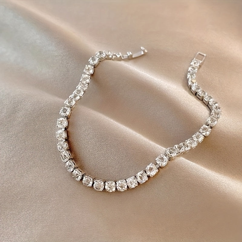 1pc Alloy Hip Hop Tennis Bracelet with Shiny Zirconia for Men and Women, Trendy Unplated Chain Wrist Jewelry for Daily and Party Accessory