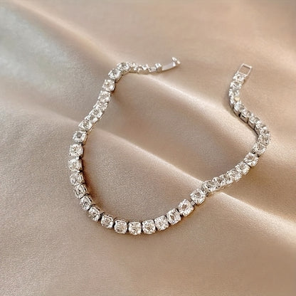1pc Alloy Hip Hop Tennis Bracelet with Shiny Zirconia for Men and Women, Trendy Unplated Chain Wrist Jewelry for Daily and Party Accessory