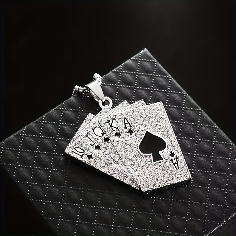 1Pc Sparkling Hip Hop Style Poker Card Pendant Necklace For Men- A Unique Jewelry Accessory