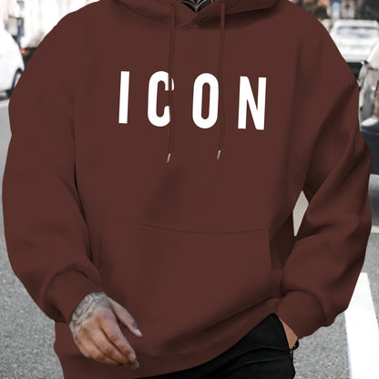 Men'S Casual Hoodie with Iconic Print - Stylish Pullover with Kangaroo Pocket, Stretch Fabric, Machine Washable - Perfect for Spring & Fall, Polyester Blend, Casual Wear Hoodie|Hooded Sweatshirt|Stretch Fabric Hoodie