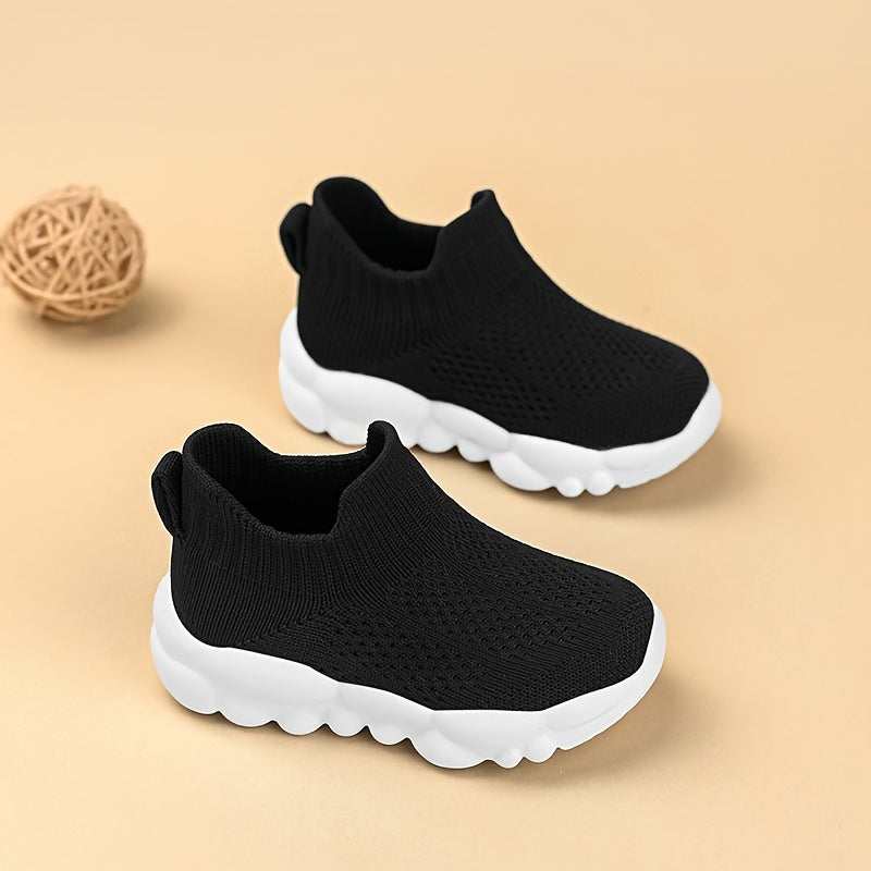 Kids' Slip-On Sneakers | Lightweight EVA Cushioned Sole | Breathable Knit Upper | Black Casual Sneakers for Boys & Girls | Comfortable Athletic Shoes for Toddlers & Youngsters | Durable Rubber Sole | Ideal for Outdoor Activit