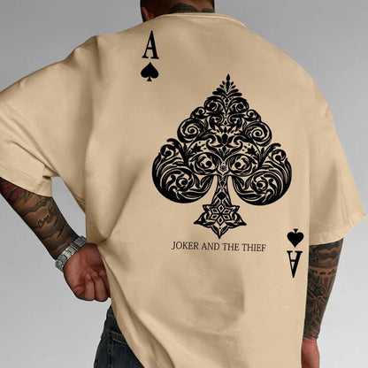 Men's Pink Street Style Graphic T-Shirt - Joker and the Thief Design, Loose Fit, Round Neck, Short Sleeve, Geometric Pattern, Machine Washable, Summer Casual Wear for Adults