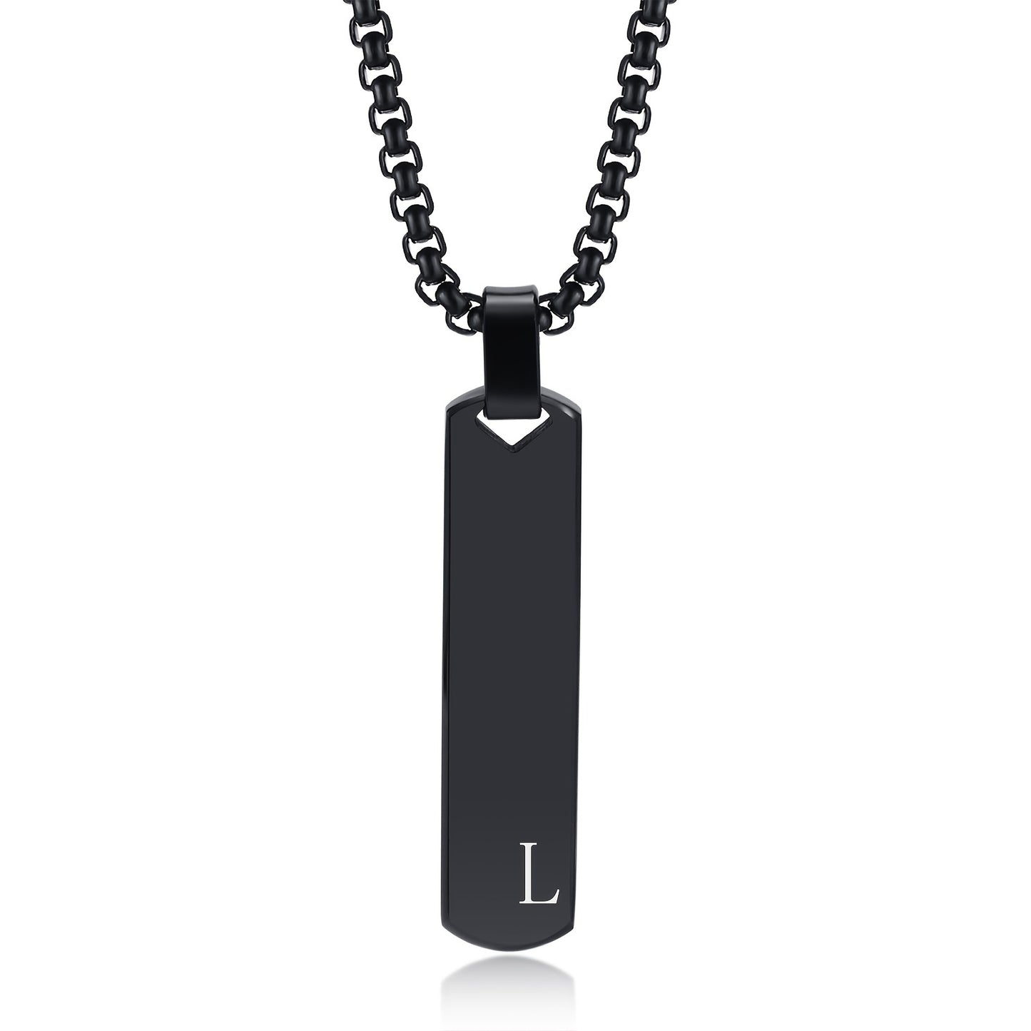 Letter Necklace Pendant Made of Stainless Steel, Featuring a Laser-Etched Design of 26 Letters, Polished for a Stylish 3D Rectangular Look, Suitable for Men.