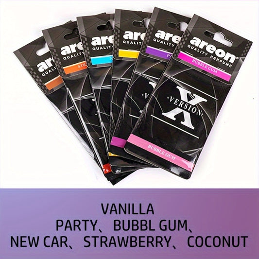 6pcs Car Air Freshener Sachets - Scented Paper Hanging Ornaments for Rearview Mirror, Vanilla, Coconut, Bubble Gum, New Car Fragrance Decorations, Car Interior Accessories, Car Decoration